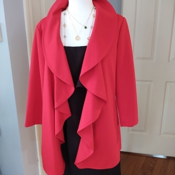 Calvin Klein Red Cascade Open front Blazer Jacket 14 - Picture 9 of 11